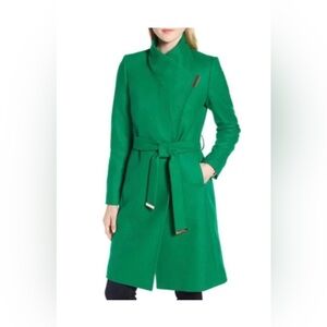 TED BAKER LONDON Bright Green Wool Blend Wrap Coat Size 2 (US 4-6) NWOT